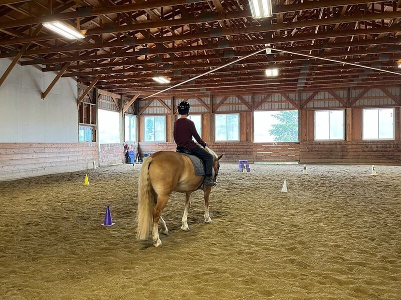 Children participating in therapeutic riding with an instructor in Kamloops